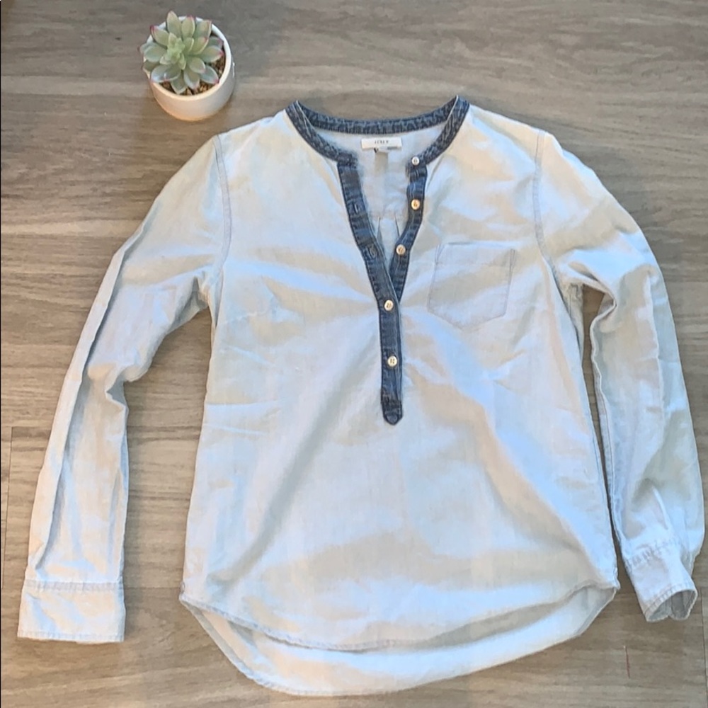 J.Crew Two-Toned Half Button Chambray Shirt - 6